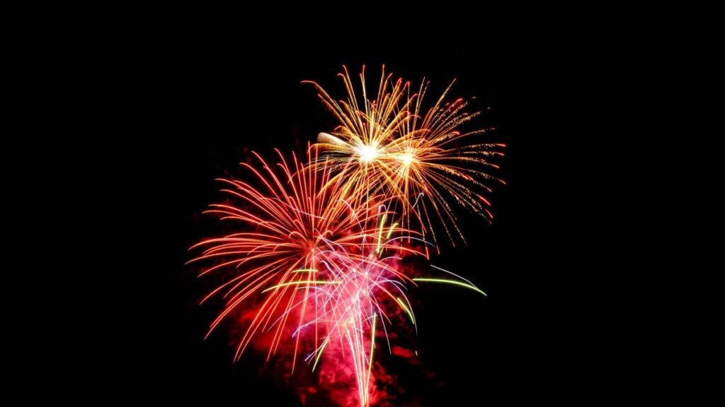 Colorful fireworks exploding in the night sky, celebrating the new year